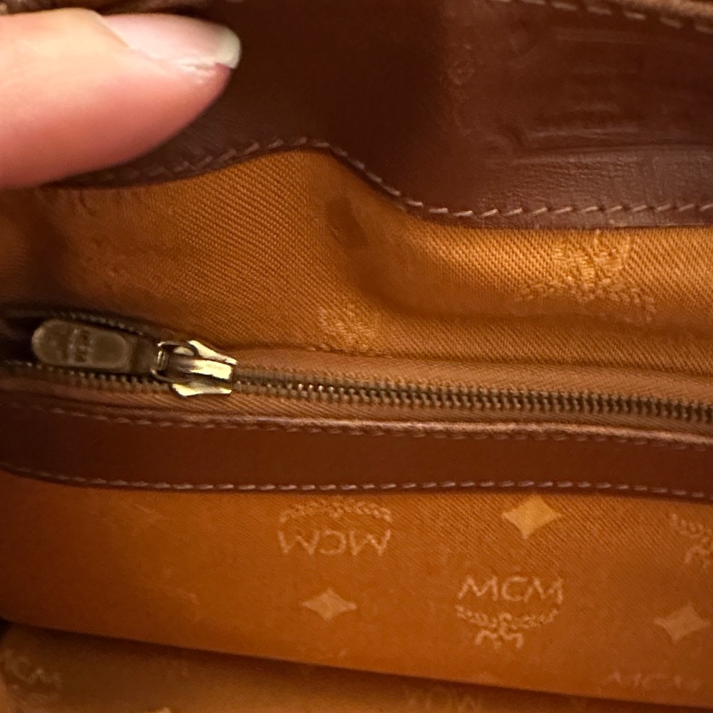 MCM Tan Monogram Satchel with Gold Accents - Picture 12 of 14